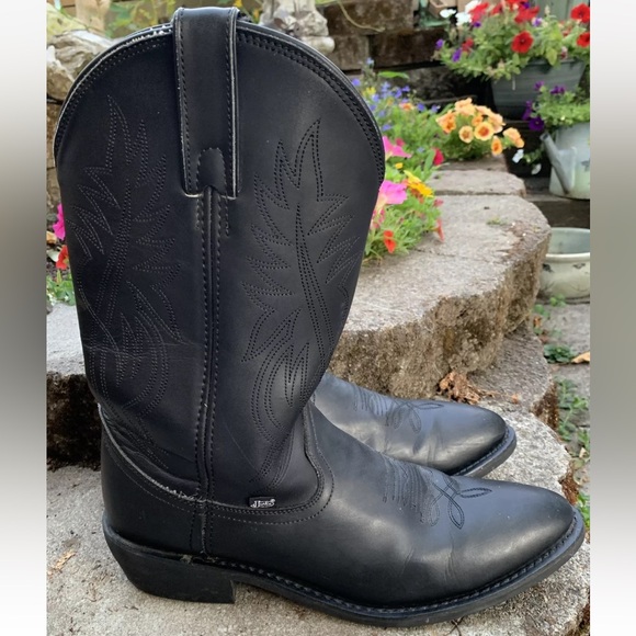 Justin Basic Leather Boots Mens Size 13D Style #JB1104 Black Cowboy Western Work - Picture 7 of 12